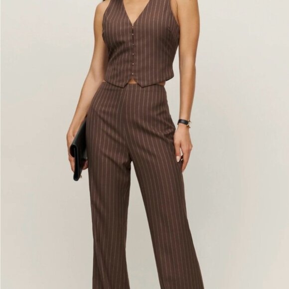 Reformation Pants - Cohen Pinstriped Herringbone Twill Vest And Pants Set